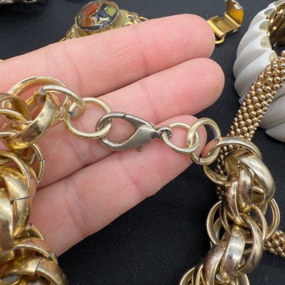 Vtg Chunky Bracelet Bangle Clamper Lot Gold Tone Silver Tone Beaded Chain Link - Picture 14 of 16